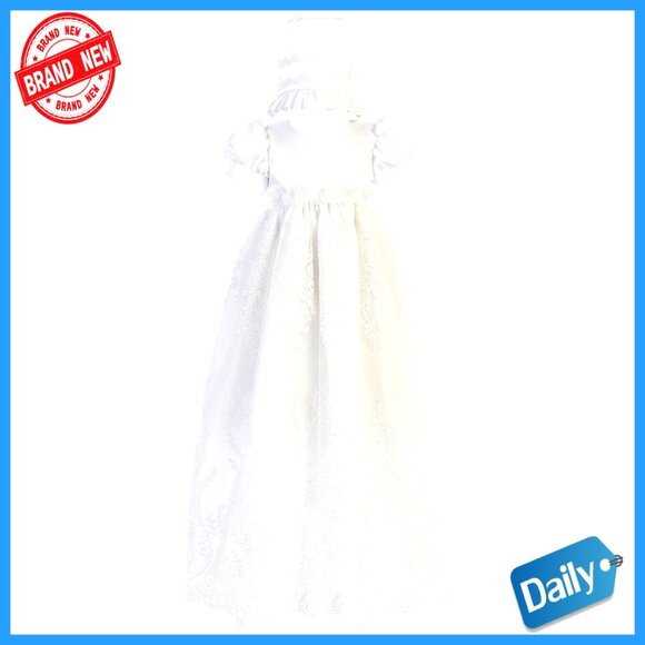 White Embroidered Tulle Baptism Dress with Bonnet Sizes 0-18 Months